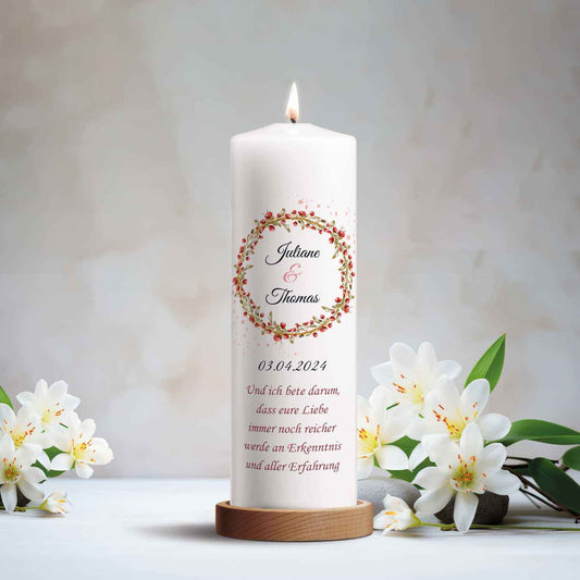 Große Kerze "Roter Mohn" - Hochzeitskerze mit Namen, Datum und Wunschtext