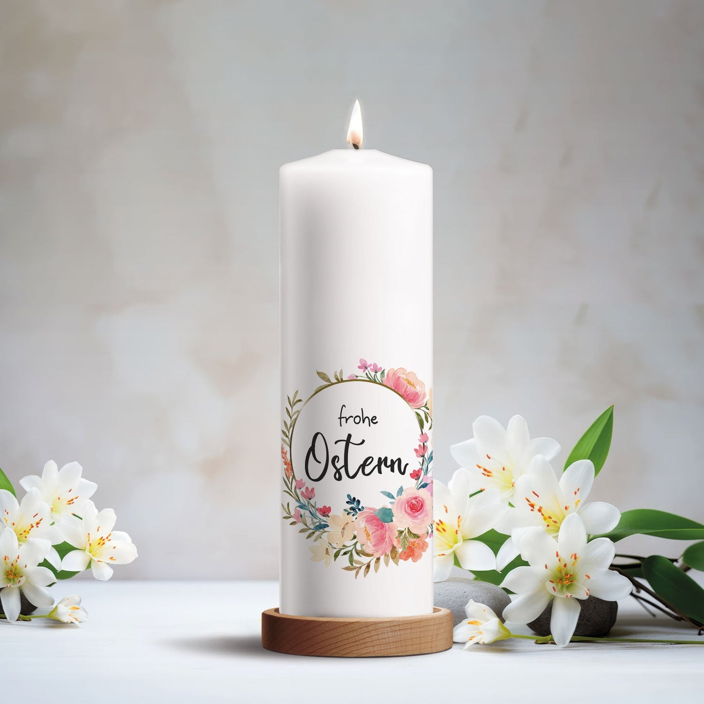 Große Kerze "Blumenkranz" zu Ostern