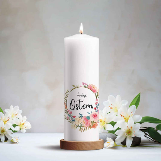 Große Kerze "Blumenkranz" zu Ostern