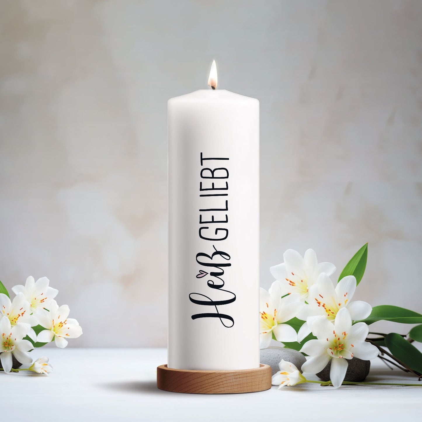 Bedruckte große Kerze "Heißgeliebt" - Paarkerze zum Valentinstag