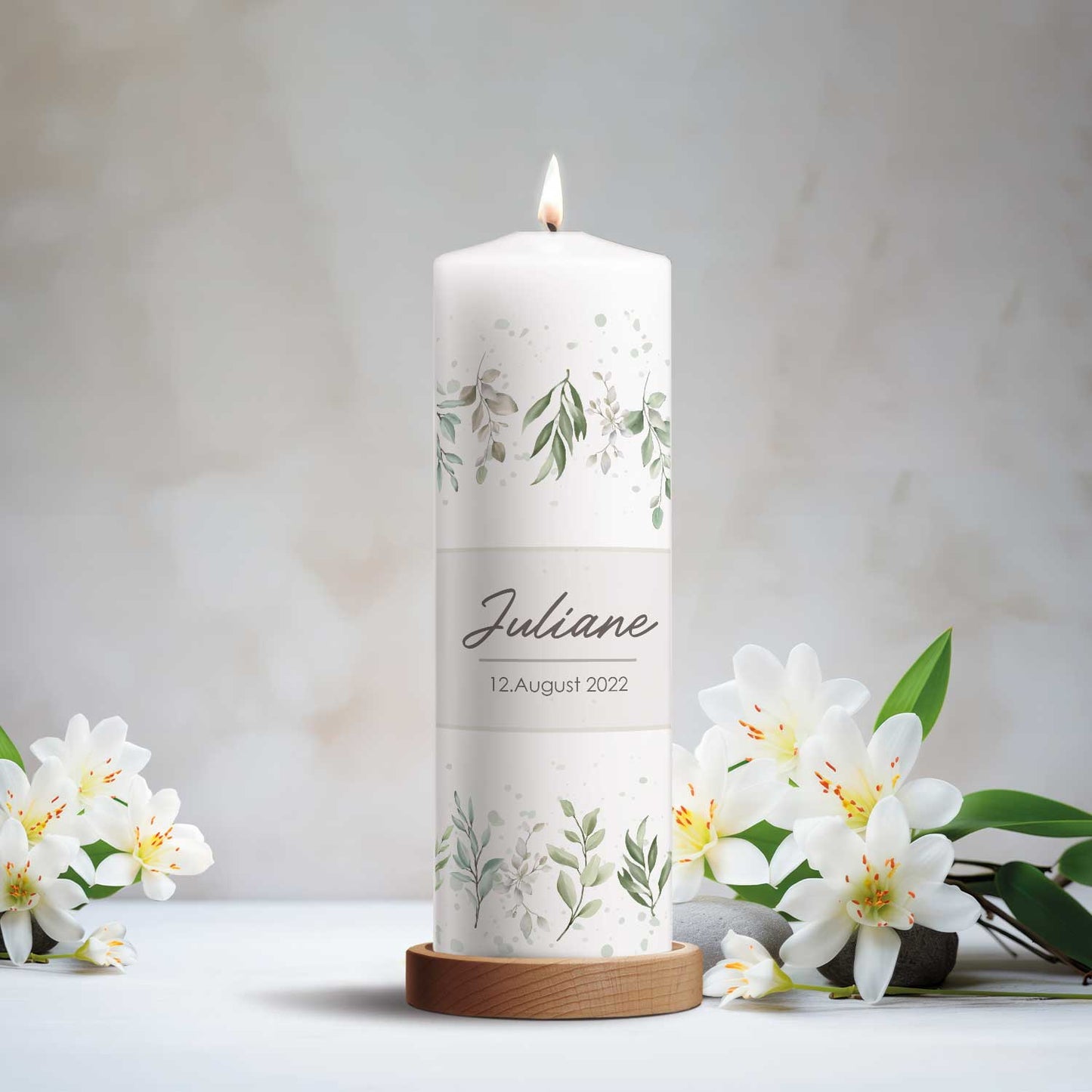 Große Kerze "Flower Love" - Taufkerze mit Namen und Datum