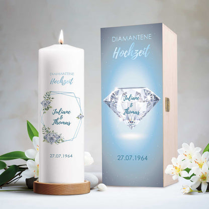 Große Kerze "Diamanthochzeit" - Hochzeitskerze mit Namen, Datum & Wunschtext