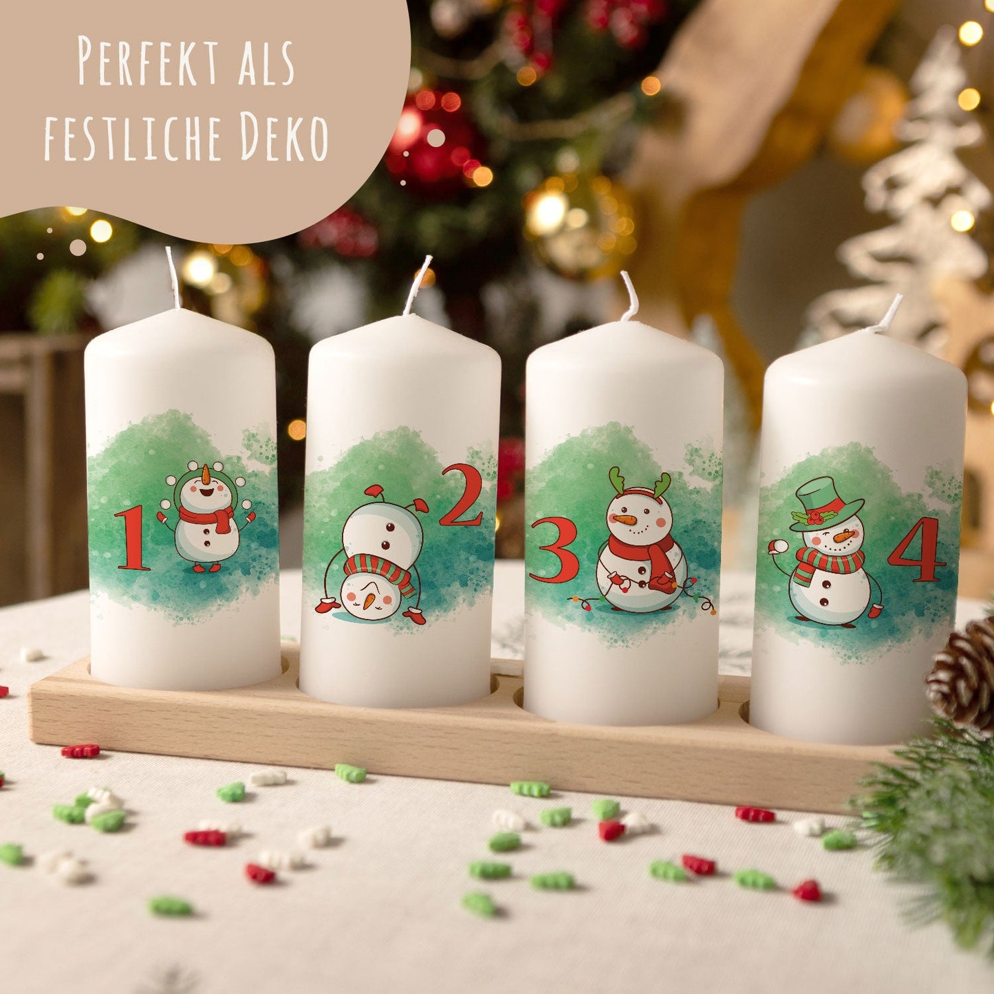 Kleine Kerzen "Advent Schneemann" - Adventskerzen im 4er Set