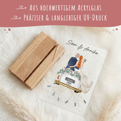 Hochzeitsauto auf Acrylglas - Personalisiertes Geldgeschenk zur Hochzeit