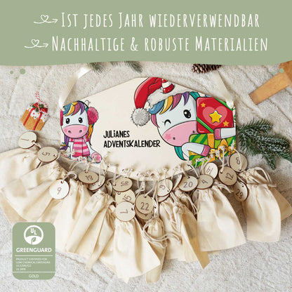 Personalisierter Adventskalender aus Holz mit Druckmotiv & Namen - Einhorn