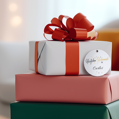 Geschenkanhänger aus Holz - Herzlichen Glückwunsch - Personalisiert mit Namen