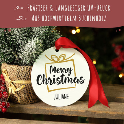 Christbaumschmuck aus Holz - Merry Christmas - Weihnachtsanhänger mit Namen