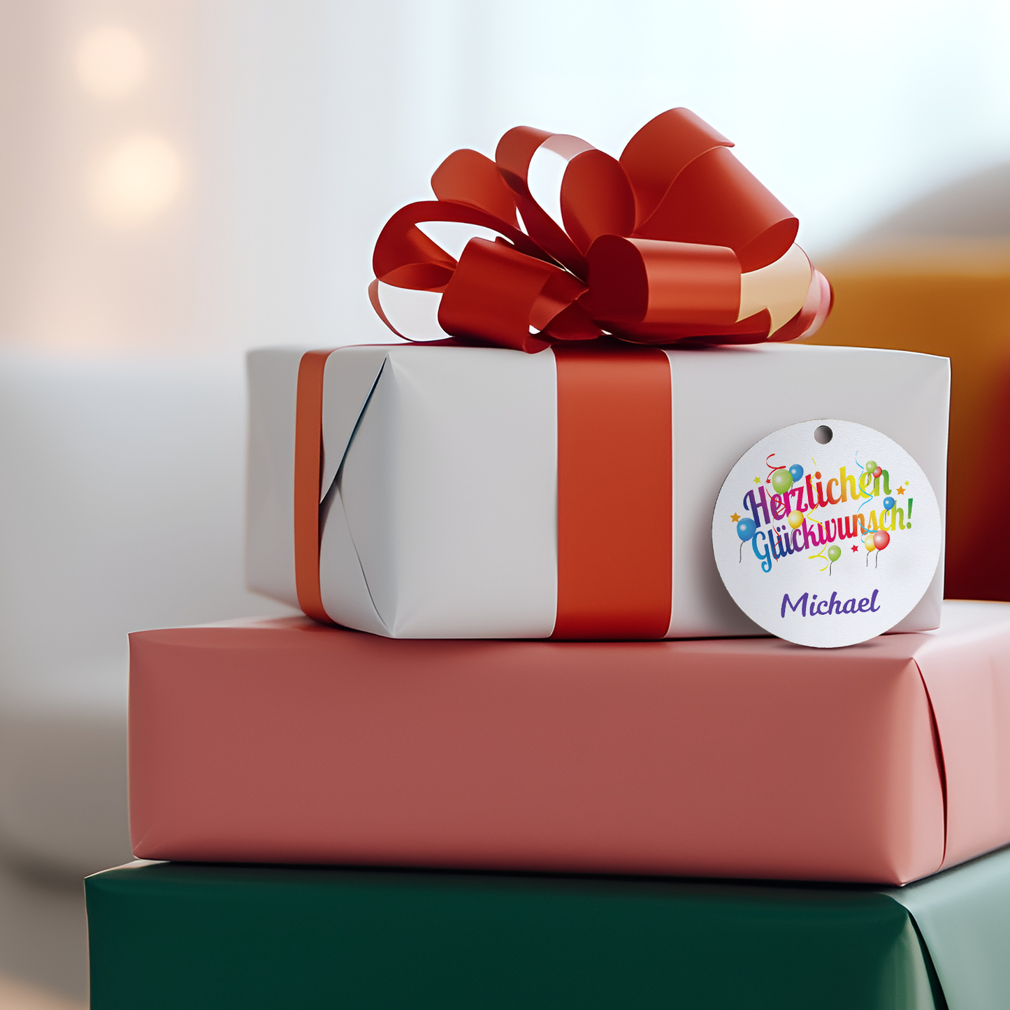 Geschenkanhänger aus Holz - Herzlichen Glückwunsch - Personalisiert mit Namen