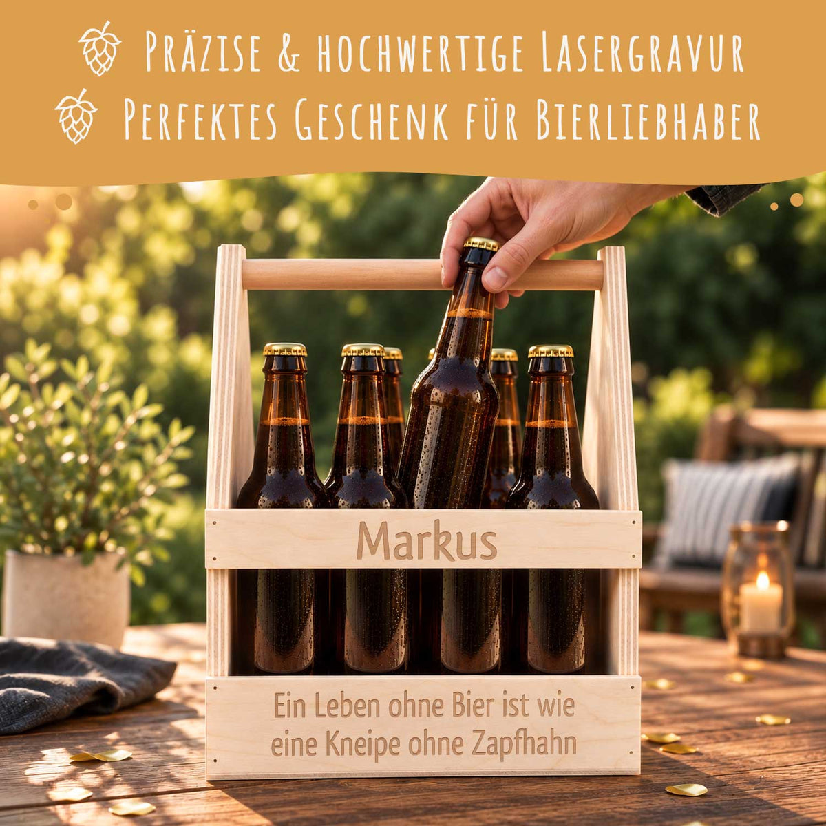 Biertraeger aus Holz für 6 Flaschen