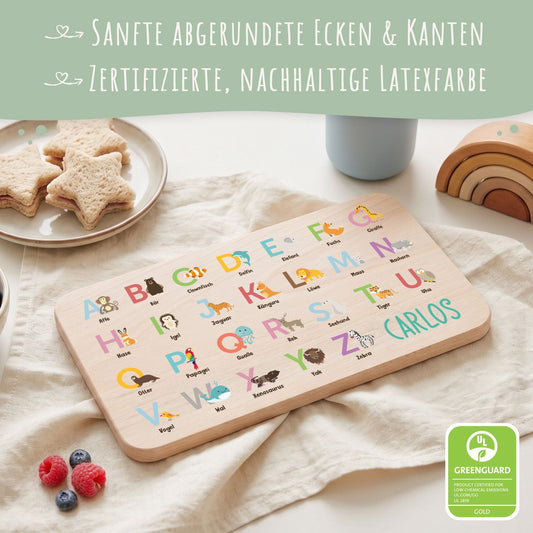 Frühstücksbrettchen mit Druckmotiv & Name - ABC Tiere