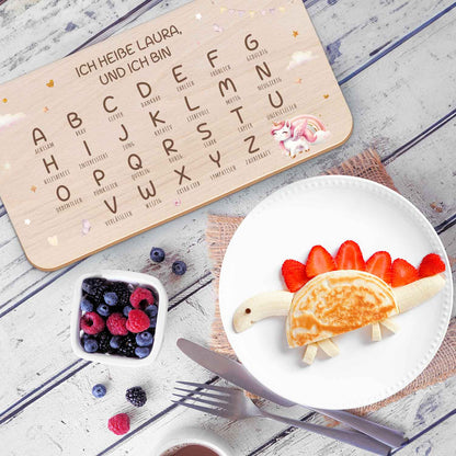 Frühstücksbrettchen mit Druckmotiv & Name - ABC Einhorn