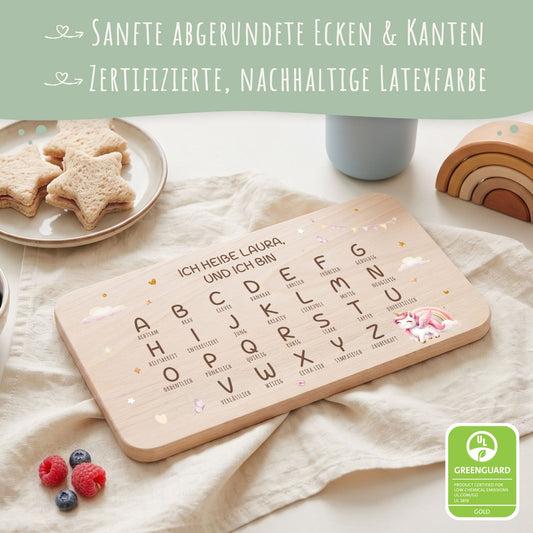 Frühstücksbrettchen mit Druckmotiv & Name - ABC Einhorn