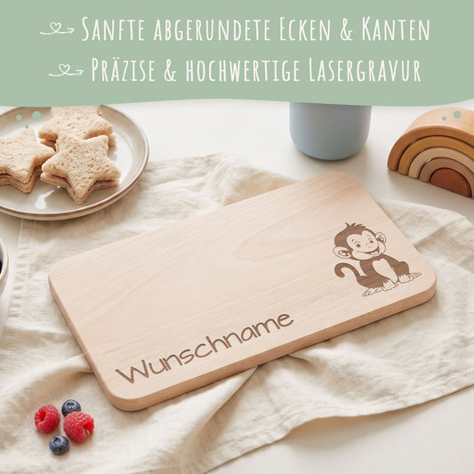 Frühstücksbrettchen für Kinder im " Affen" Design mit Wunschname