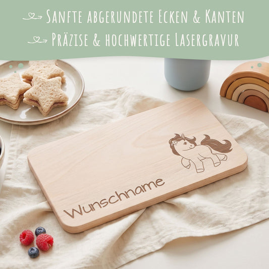 Frühstücksbrettchen für Kinder im " Einhorn" Design mit Wunschname