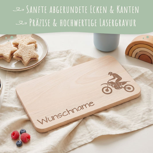 Frühstücksbrettchen für Kinder im " Motorrad" Design mit Wunschname