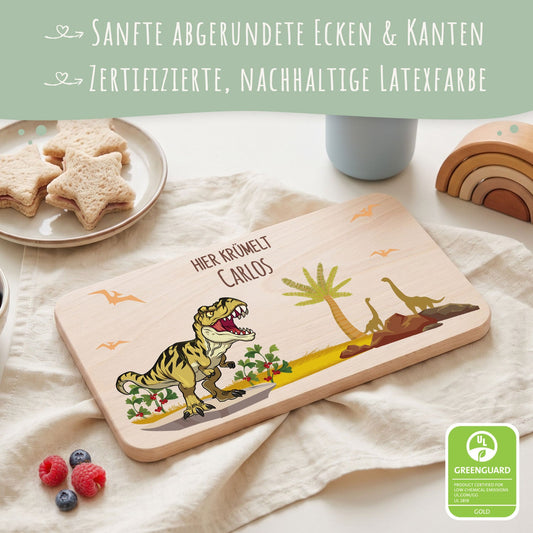 Frühstücksbrettchen mit Druckmotiv & Name - T-Rex Design