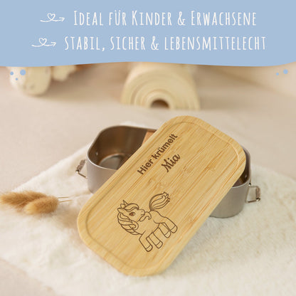 Brotdose mit graviertem Deckel für Kinder im "Kleines Einhorn" Design