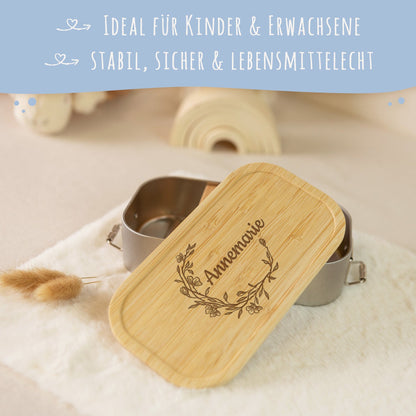 Brotdose mit graviertem Deckel für Kinder im "Floral Name" Design