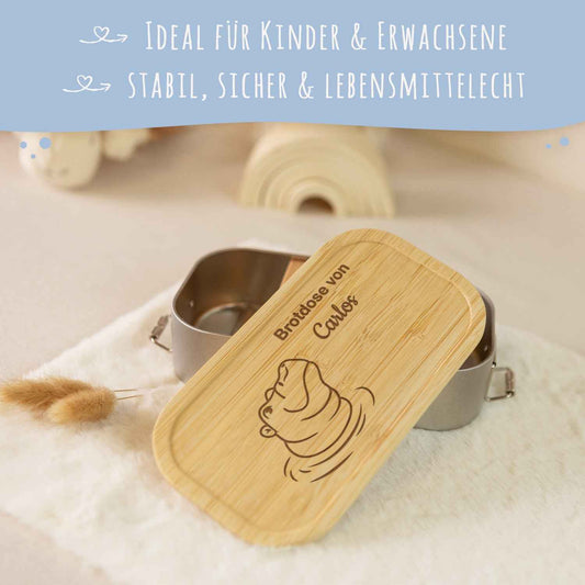 Brotdose mit graviertem Deckel für Kinder im "Nilpferd" Design