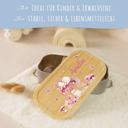 Brotdose mit Deckel für Kinder mit UV-Druck im "Schlafendes Einhorn" Design