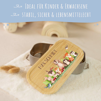 Brotdose mit Deckel für Kinder mit UV-Druck im "Tiergruppe Waldtiere" Design