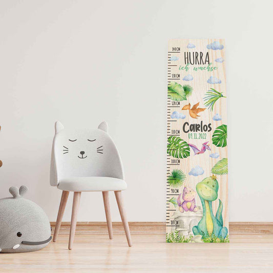 Messlatte mit Namen für Kinder im Dinosaurier Design