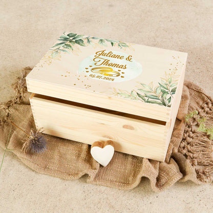 Erinnerungskiste mit UV-Druck im Golden Wedding Design - Personalisiertes Geschenk zur Hochzeit
