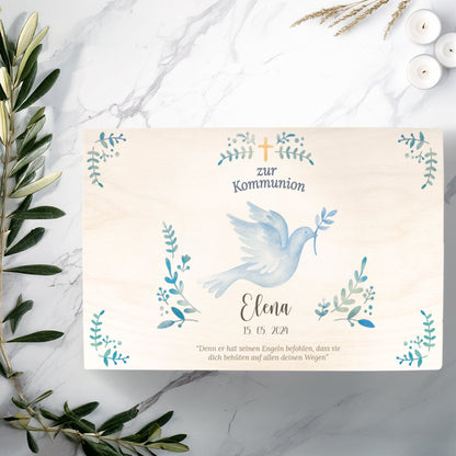 Bedruckte Erinnerungskiste zur Kommunion & Konfirmation - Taube Konfirmation