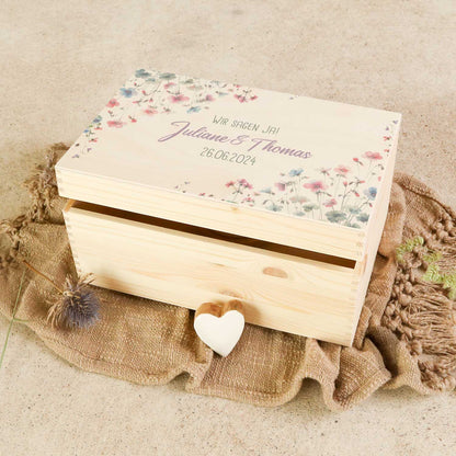 Erinnerungskiste mit UV-Druck im Pastell Flowers Design - Personalisiertes Geschenk zur Hochzeit
