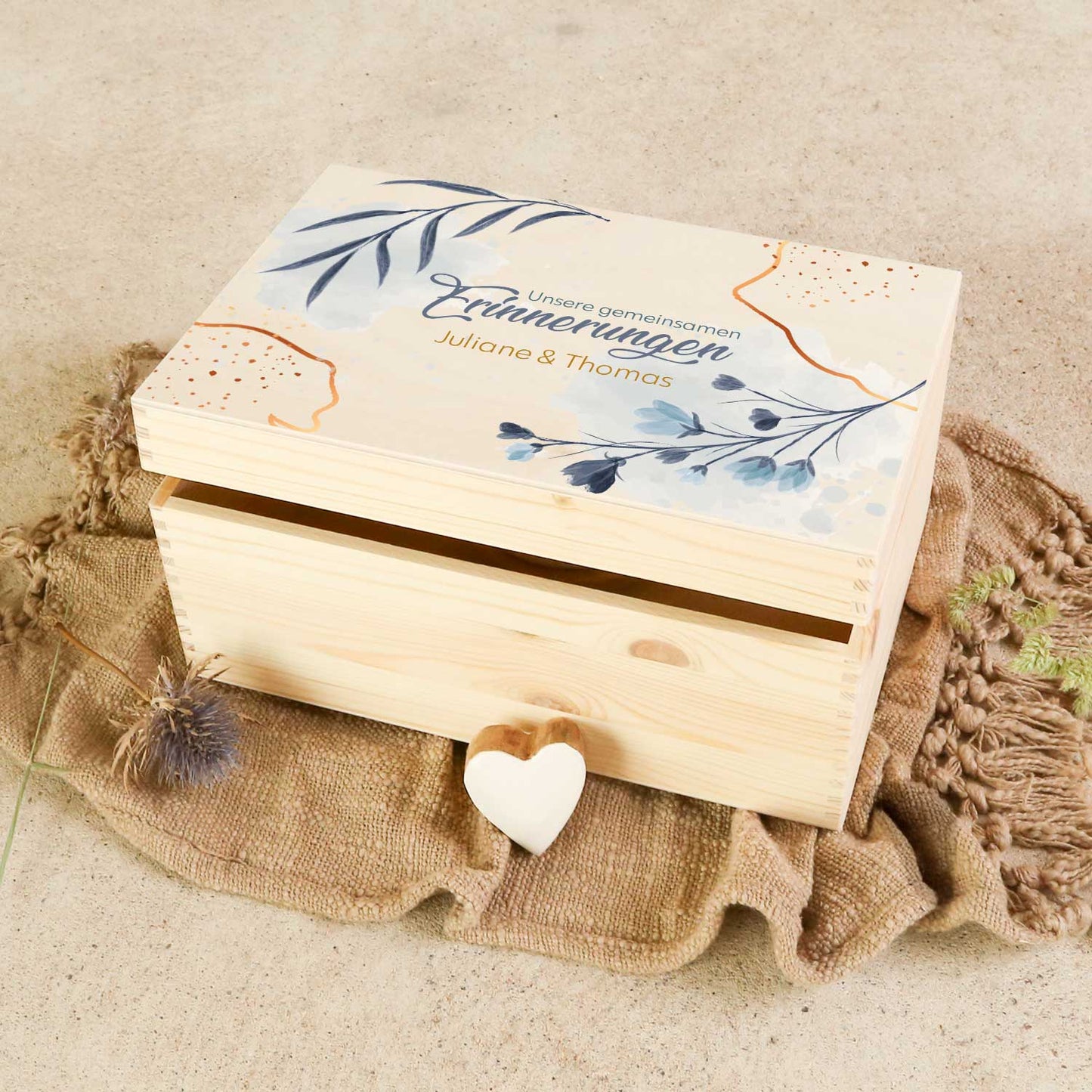 Erinnerungskiste mit UV-Druck im Unsere gemeinsamen Erinnerungen Design - Personalisiertes Geschenk zur Hochzeit