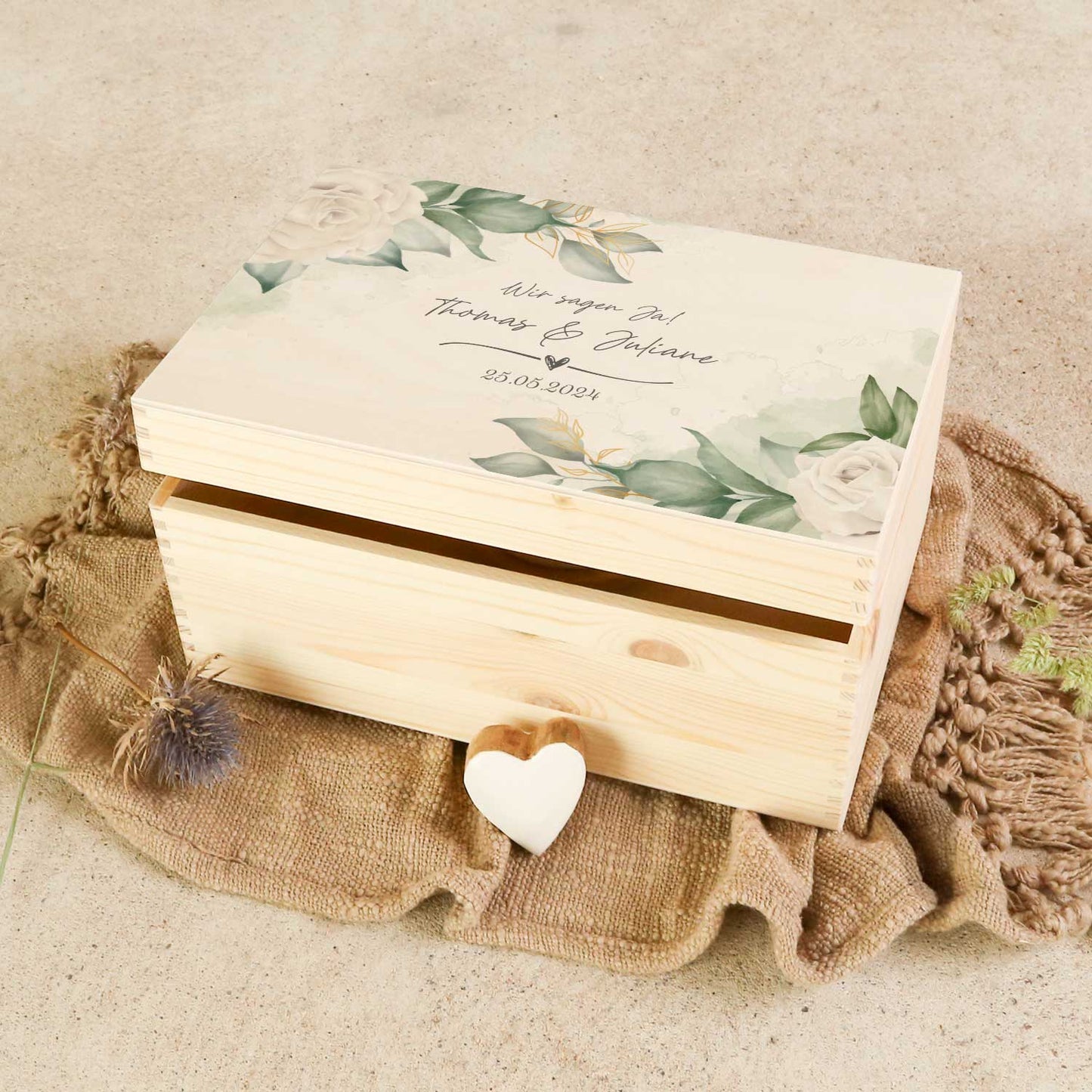 Erinnerungskiste mit UV-Druck im Wedding Love Design - Personalisiertes Geschenk zur Hochzeit