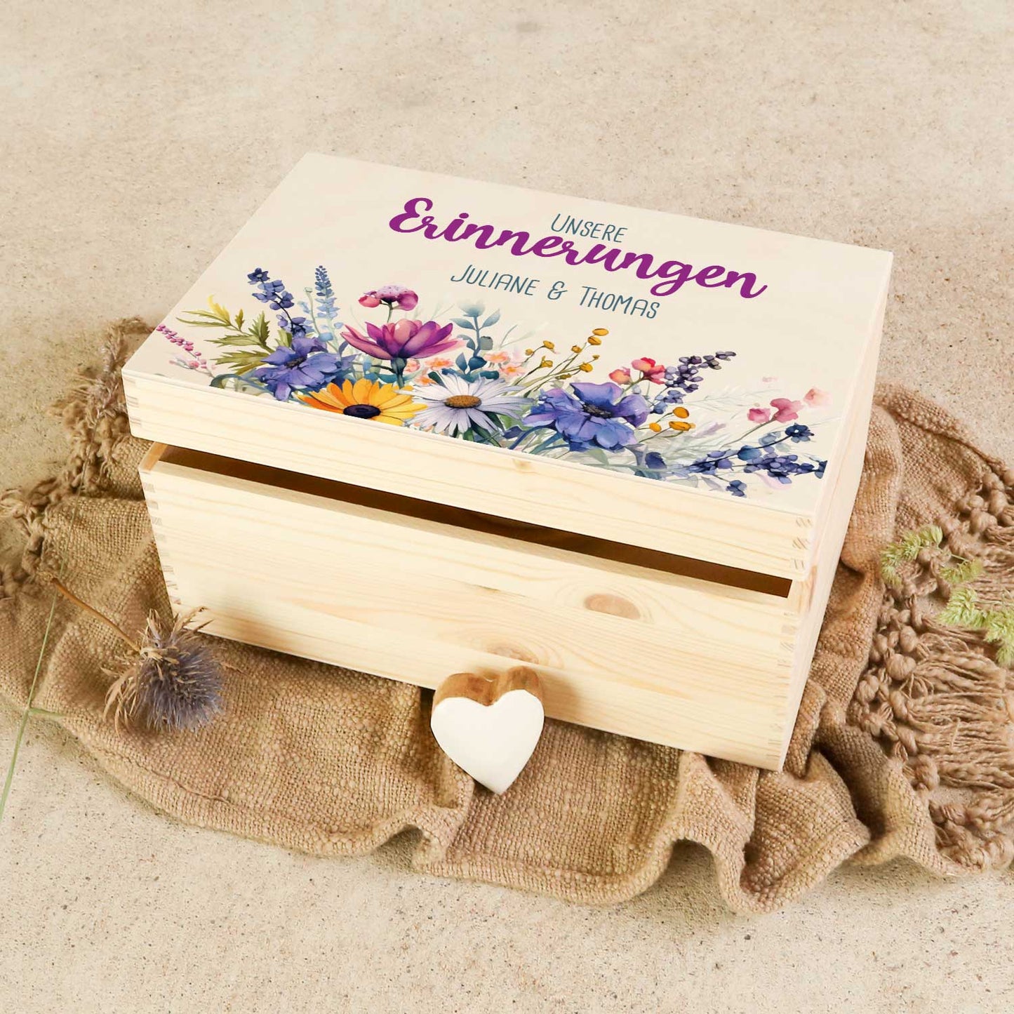 Erinnerungskiste mit UV-Druck im Unsere Erinnerungen Design - Personalisiertes Geschenk zur Hochzeit