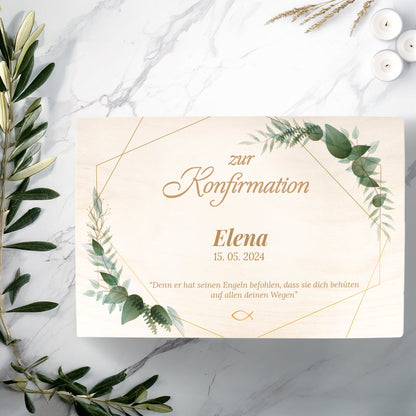Bedruckte Erinnerungskiste zur Kommunion & Konfirmation - Goldener Rahmen