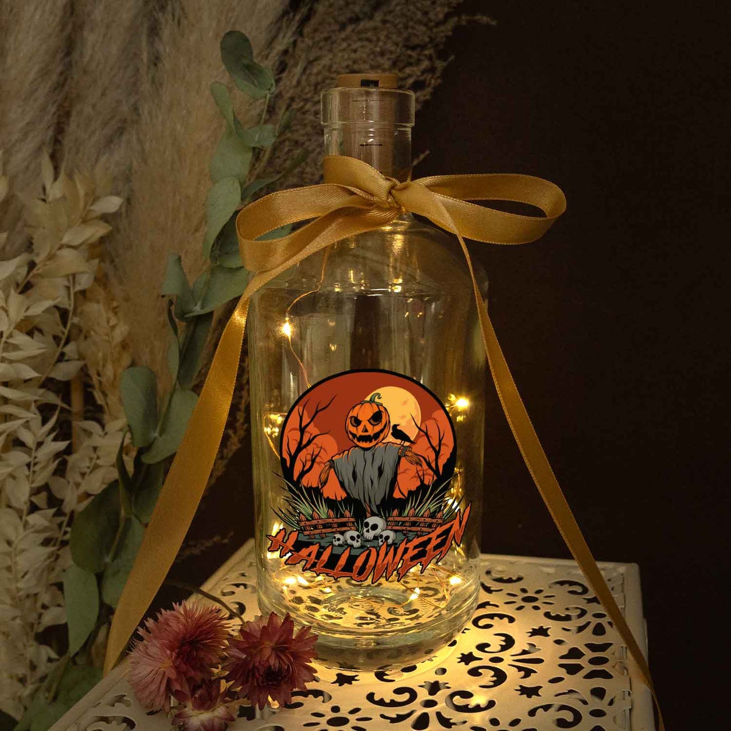 Flaschenlicht mit LED-Lichterkette im Halloween Vogelscheuche V1 UV Design