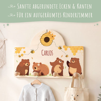 Personalisierte Garderobe fürs Kinderzimmer - Bären & Bienen