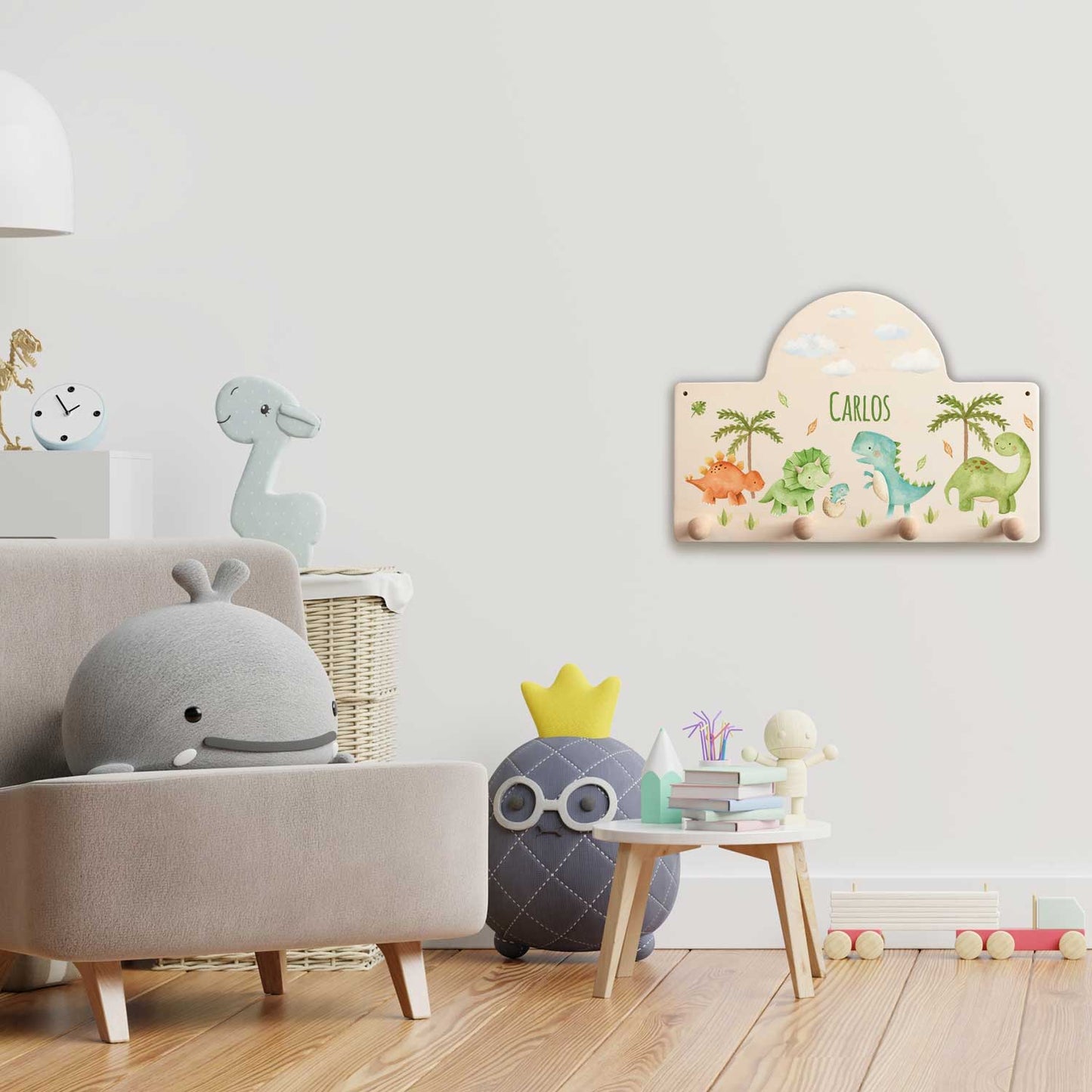 Personalisierte Garderobe fürs Kinderzimmer - Dino