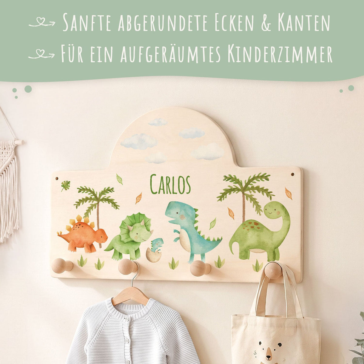 Personalisierte Garderobe fürs Kinderzimmer - Dino