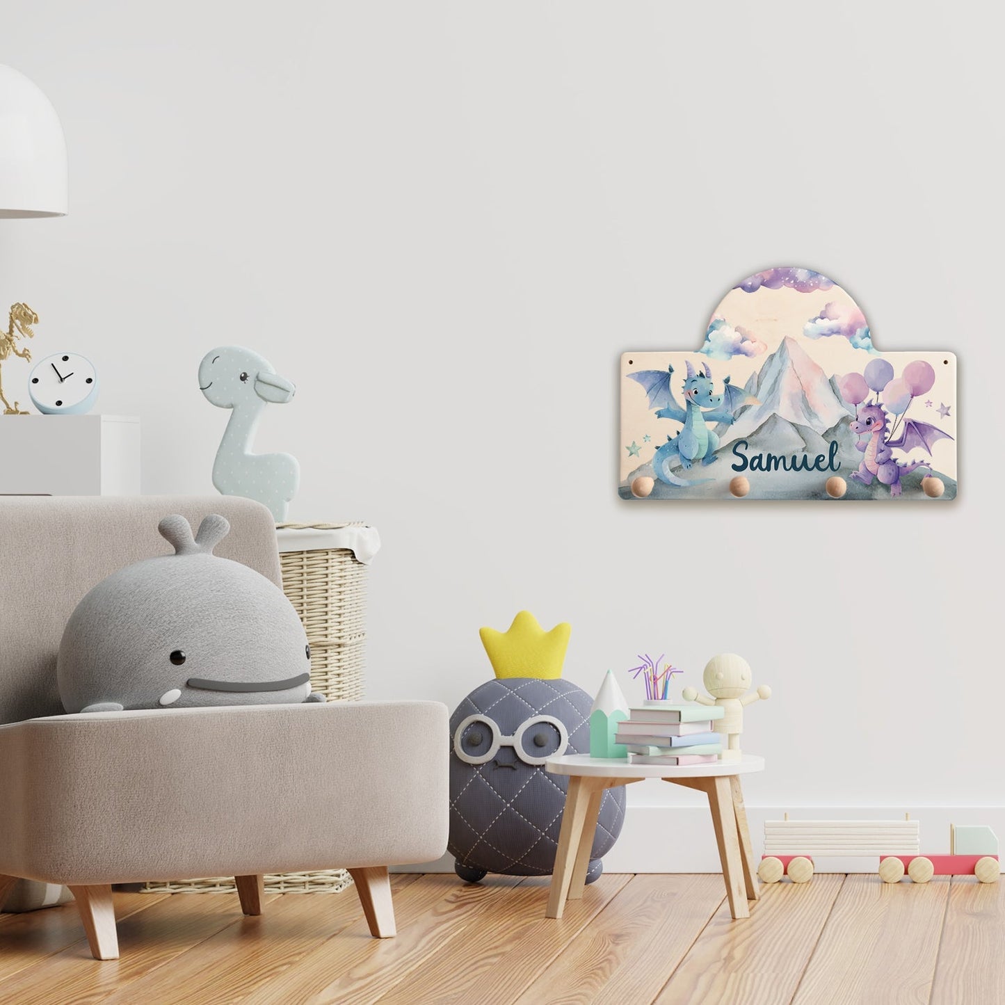 Personalisierte Garderobe fürs Kinderzimmer - Drache
