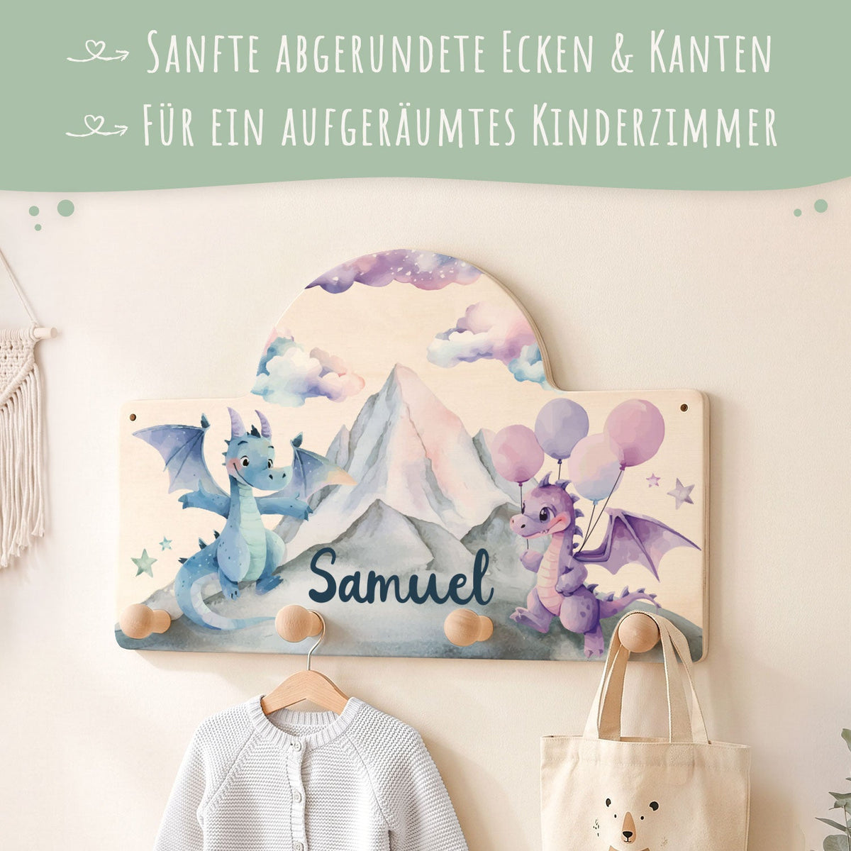 Personalisierte Garderobe fürs Kinderzimmer - Drache
