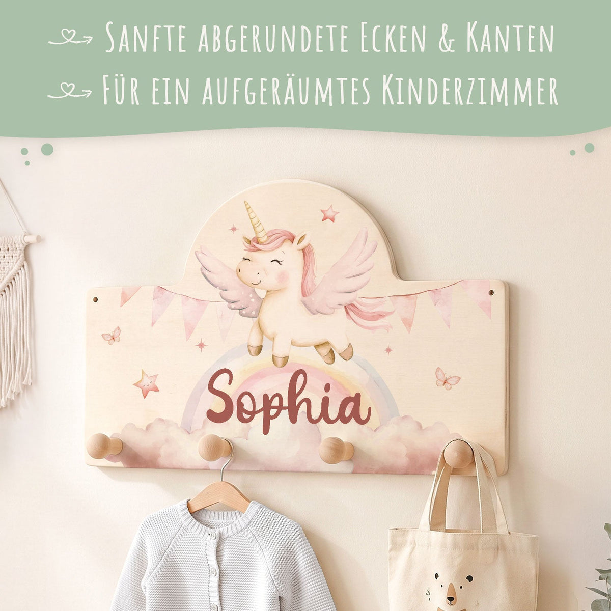 Personalisierte Garderobe fürs Kinderzimmer - Einhorn