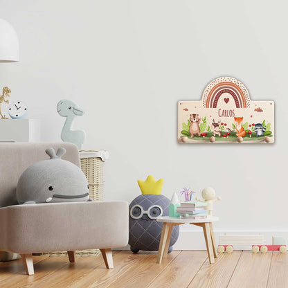 Personalisierte Garderobe fürs Kinderzimmer - Tiergruppe Waldtiere
