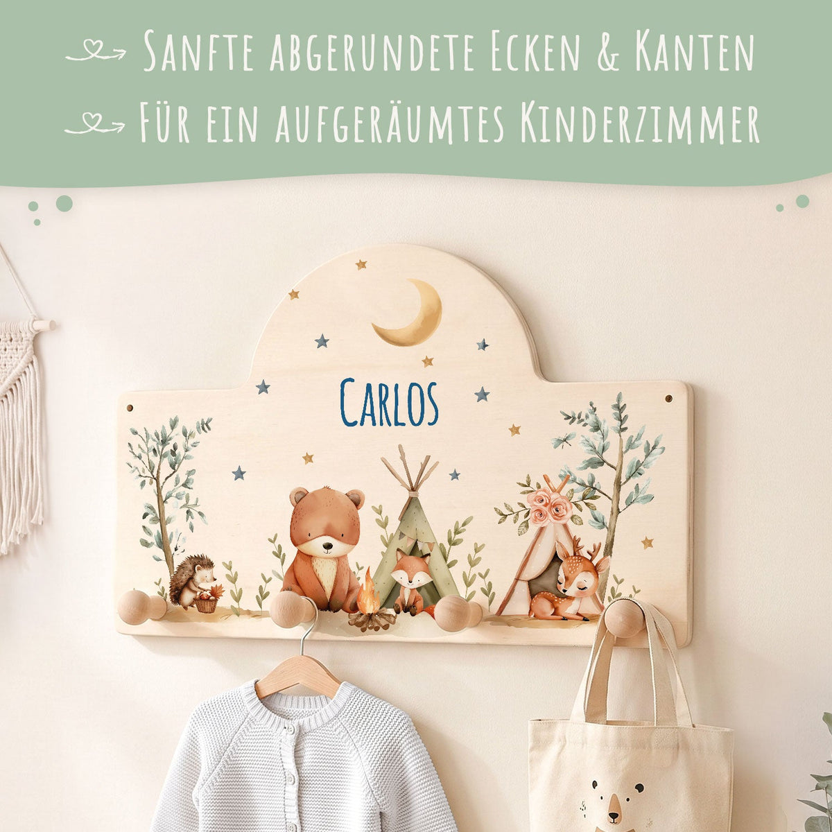 Personalisierte Garderobe fürs Kinderzimmer - Zelten
