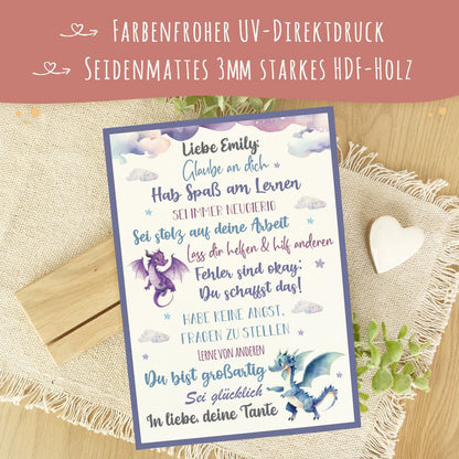 Holzschild zur Einschulung - Drache - Einschulungsmutmacher