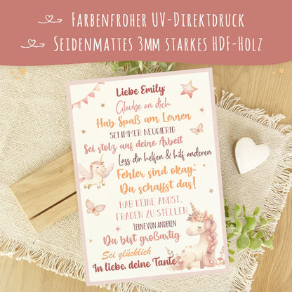 Holzschild zur Einschulung - Einhorn - Einschulungsmutmacher