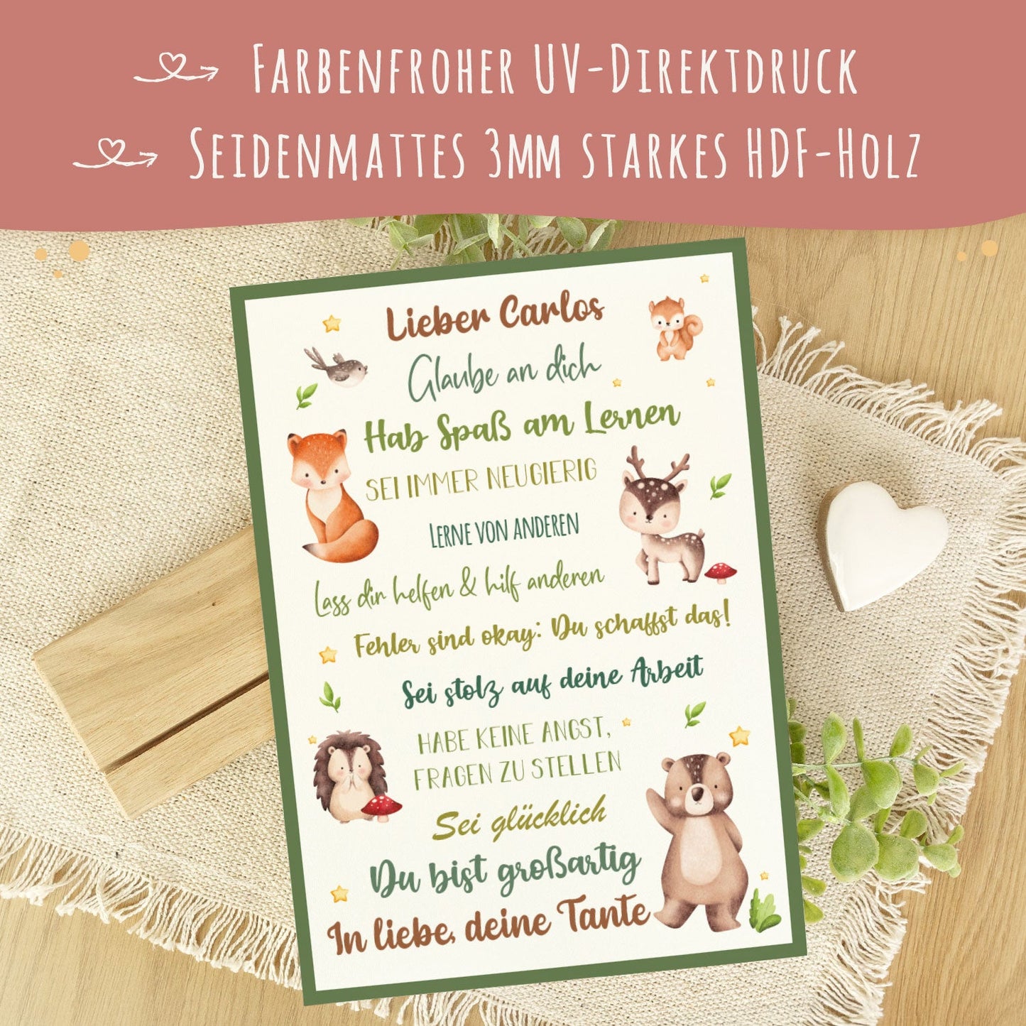 Holzschild zur Einschulung - Tiergruppe Wald - Einschulungsmutmacher