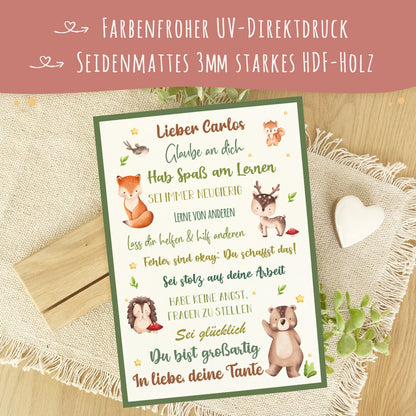 Holzschild zur Einschulung - Tiergruppe Wald - Einschulungsmutmacher