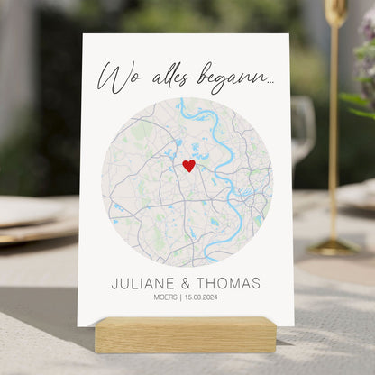 Holzschild "Wo alles begann" - Personalisiertes Geschenk mit Wunschkoordinaten