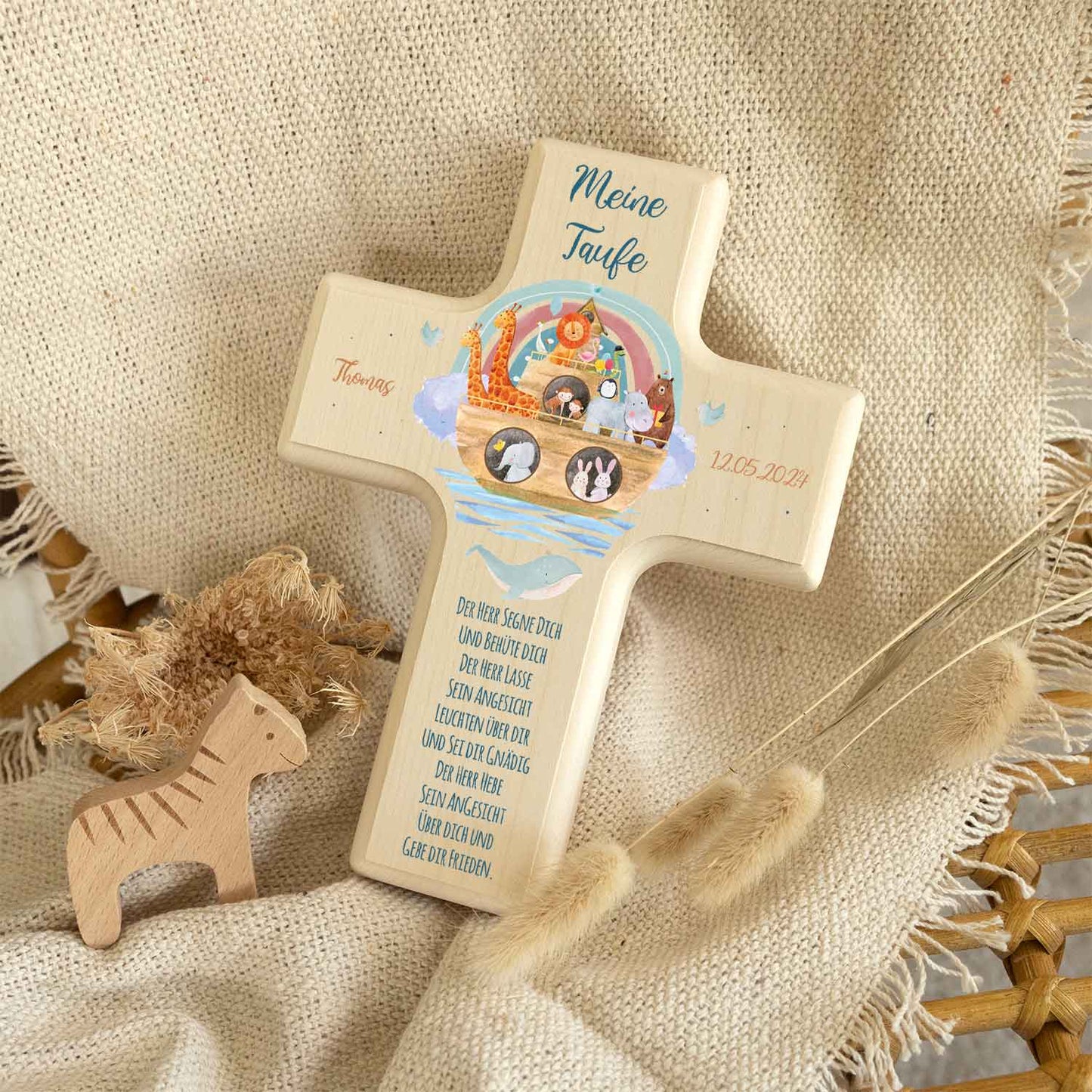 Personalisierbares Holzkreuz zur Taufe Konfirmation oder Kommunion - Arche Design