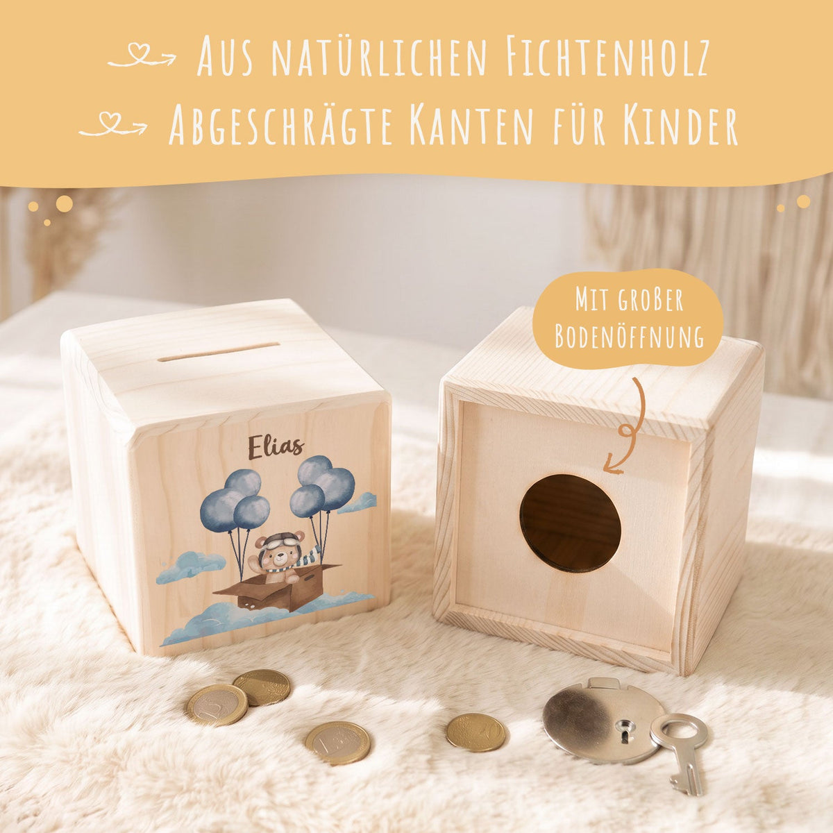 Spardose aus Holz - Bärchen