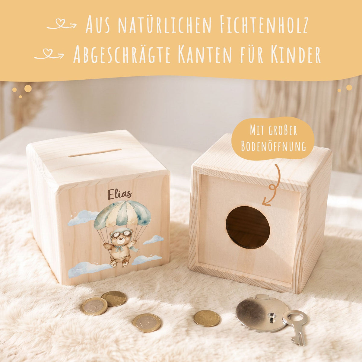 Spardose aus Holz - Bärchen